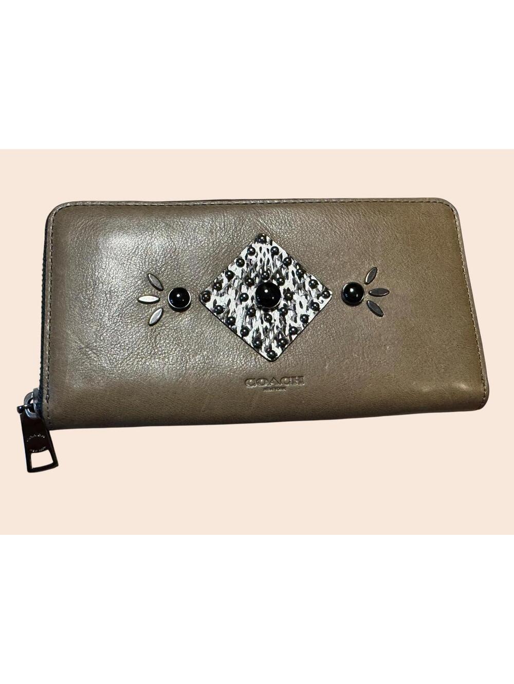 Coach Zip-Around Leather Wallet with Embellishments